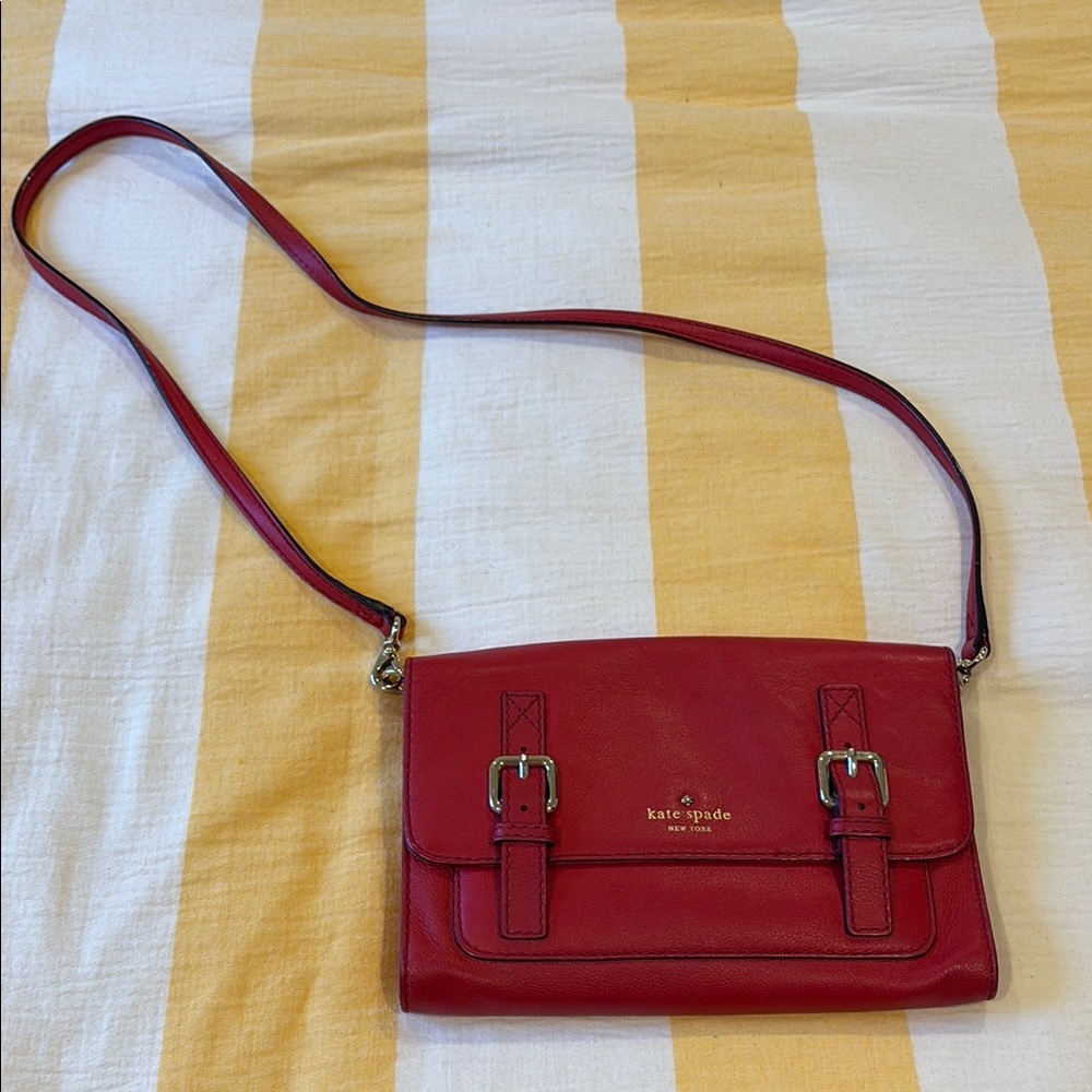 Kate Spade Red Crossbody Bag with Buckle Detail